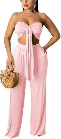 Conjunto sexy de dos piezas para mujer, top corto y pantalón de pierna  ancha : Ropa, Zapatos y Joyería - Amazon.com