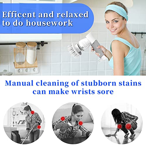Electric Spin Scrubber, Cordless Power Scrubber Cleaning Brush with 5 Replaceable Heads, 420RPM Long Lasting Bathroom Rechargeable Scrub Brush, Portable Household Cleaning Tool for Kitchen Tile Tub