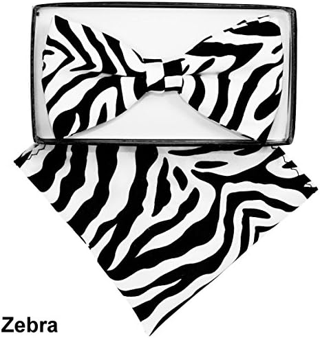 Men's Microfiber Zebra Print Pretied Bow Tie & Pocket Square Hankie Gift Set