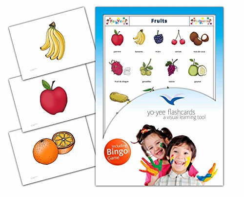 Fruit Flashcards in French Language - Flash Cards with Matching Bingo Game for Toddlers, Kids, Children and Adults - Size 4.13  5.83 in - DIN A6