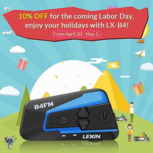 LEXIN 4 Way BT Interphone Bluetooth Motorcycle Helmet Intercom, Universal Wireless Headset, Motorbike Communication System with Speakers headphones for Motorbike Skiing for Rider