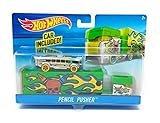 Hot Wheels GREEN PENCIL PUSHER Big Rig Semi Truck & Trailer w/ Detachable Cab & School Bus