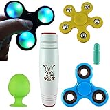 Best Fidget Spinner Set, Including 3 Spinners: LED Fidget Spinner, Blue High Speed Tri Spinner, Flower Spinner for Small Hands and the New Fidget Stick Toy. 2 Free Surprising Bonuses Inside!