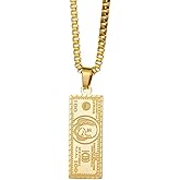 JAJAFOOK Hip Hop 18k Yellow Gold One Hundred Dollar Bill Tag Charm Pendant Necklace