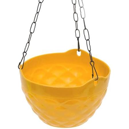 Abasr Diamond Hanging Flower Pot Plant Container Pack of 1 with Chains (Yellow, Plastic)