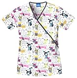 Scrub H.Q. by Cherokee Women's Mock Wrap Dog Print Scrub Top