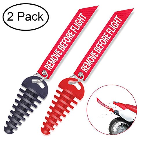 MELIFE 2 Pack 0.6"-1.5" Muffler Exhaust Wash Plug, Motorcycle Dirt Bike 2 Stroke with Keychain Tag with Key Ring Engine ATV Quad Rubber Exhaust Silencer - Black + Red