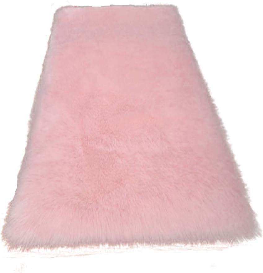 Elhouse Home Decor Rectangle Rugs Faux Fur Sheepskin Area Rug Shaggy Carpet Fluffy Rug for Baby Bedroom,3ftx5ft,Baby Pink