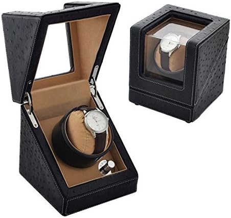 NirongLavie NIRONG LAVIE Mens Automatic Rotating Storage Watch Boxes,Leather Automatic Single Watches Winder (Black)