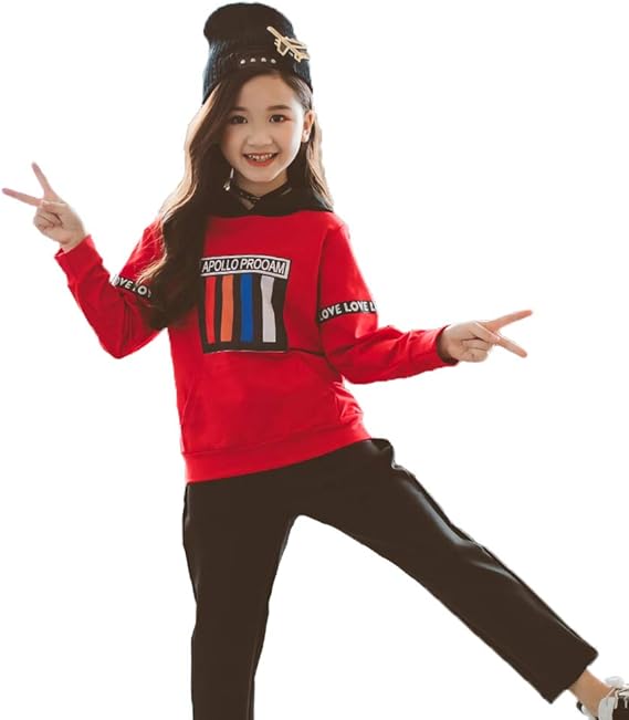 Amazon Co Jp Duolala 子供服 女の子 ジャージ トップス パンツ 上下 セットアップ キッズ ガールズ スウェット パーカー 女児 ガールズ プルオーバー 人気 韓国風 長袖 ダンス スポーツスーツ 春 秋 冬 150 レッド3 服 ファッション小物