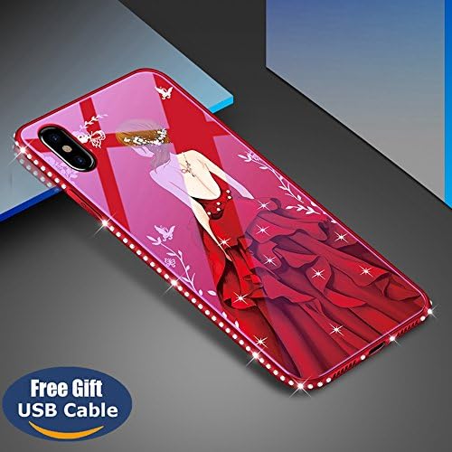Aireratze iPhone X case,iPhone X cover, [Crystal Series] [Tempered Glass Back] Soft Gel TPU [Glitter Bling Diamond] Slim Back Bumper Anti-Fingerprint 360-Full-Protection Case for iPhone X USB cable