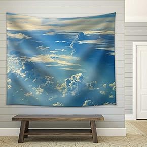 Blue Sky Clouds,Blue Sky with Clouds - Fabric Wall Tapestry Home Decor - 51x60 inches