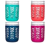 JarJackets Silicone Mason Jar Protector Sleeve - Fits Ball, Kerr 16oz (1 pint) WIDE-Mouth Jars | Package of 4 (Multicolor) ...