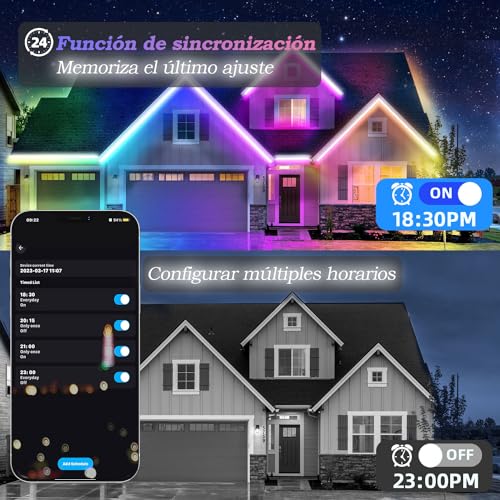 Lichaser Tira LED Exterior Impermeable DIY IP67 RGB+IC, Seguimiento, Segmentación de Tiras LED con Aplicación BT y Control Remoto RF Para uso en Exteriores (40m)