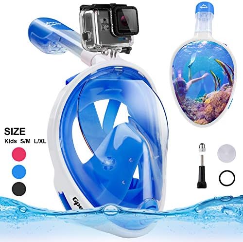 Gpeng Full Face Snorkel Mask with Detachable Camera Mount, 180 Panoramic Anti-Fog Anti-Leak Foldable Dive Mask for Adult and Kids