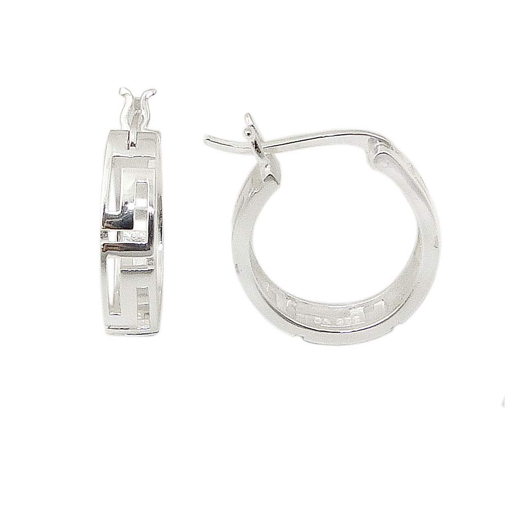 925 Sterling Silver 17mm Click-Top Greek Key Hoop Earrings - Small Greek Jewelry for Men, Women, Unisex