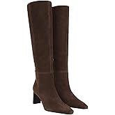 Coutgo Womens Knee High Boots Closed Pointed Toe Chunky Heel Tall Boots Side Zipper Fall Dress Boot Shoes