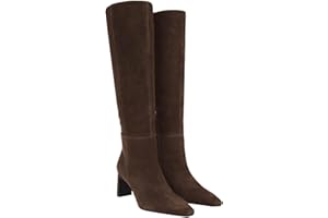 Coutgo Womens Knee High Boots Closed Pointed Toe Chunky Heel Tall Boots Side Zipper Fall Dress Boot Shoes