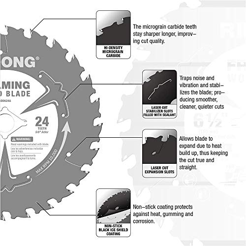 RIDONG 61/2 Inch 24Tooth ATB Framing Circular Saw Blade for Cutting