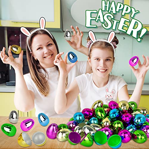 72 Pcs Large Plastic Easter Eggs Bulk 2.5" Metallic Golden Eggs Easter
