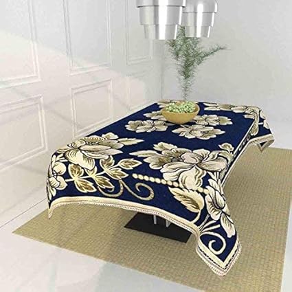 TIB Floral 450 TC Chenille 4 Seater Table Cover (Blue)