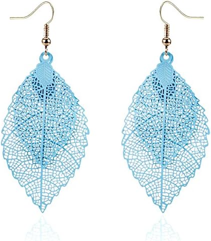 NOVMAY Womens Earrings Double Leaf Lightweight Vintage Design Earrings for Women Girls (Blue)