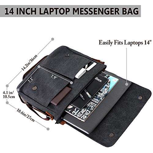 Messenger Bag for Men and Women, Canvas Leather 14 Inch Laptop Messenger Bag Shoulder Bag for Work School VONXURY - Thumbnail 4