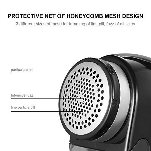 Orfeld Fabric Shaver, Lint Remover with Two Replaceable Blades & Removable bin, Best Lint Shaver for Cloths, Fabrics and Furniture, use with Batteries or Power Adapter (M, Black)