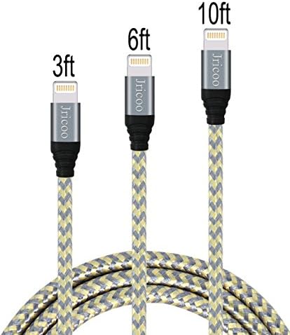 Jricoo Lightning Cable 3/6/10ft 8Pin iPhone USB Charging Cable for iPhone 8/8P/X,iPhone 7,7plus,6s,6s plus,6plus and iPad.(Gold Gray)