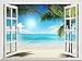 Wall26 White Sand Beach with Palm Tree Open Window Mural Wall Decal Sticker - 36