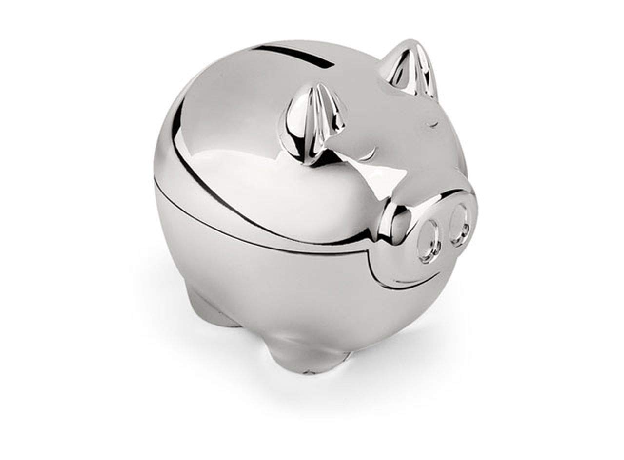 Ten Pig money box in silver plated metal cod.EL490 cm 10x8x9h by Varotto & Co.