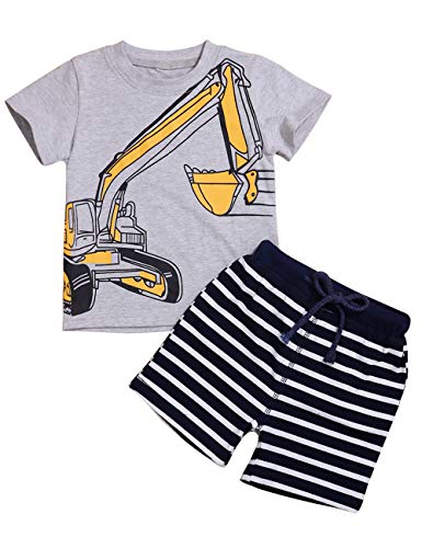 Toddler Baby Boy Clothes Short Sleeve Funny Letter Sweatshirt Top + Camouflage Shorts Summer Breathable Outfit Set (Grey, 4-5 T)