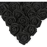 IPOPU Artificial Rose Flower Heads, 100 Pcs Real Looking Black Foam Fake Roses for DIY Wedding Baby Shower Centerpieces Arrangements Party Tables Home Decorations (Black, Stemless)
