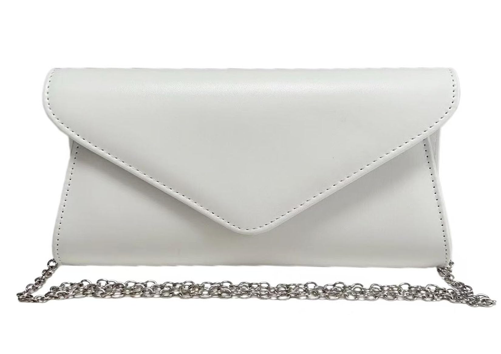 Leah Ward Women's Faux Leather Clutch Bags Wedding Flap Handbags 490H (White)