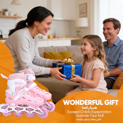 Kids Roller Skates,Adjustable Roller Skates for beginners,Comfortable roller skates,4 Light up Wheels and Sizes Adjustable Quad Skate for Indoor Outdoor for Girls Kids