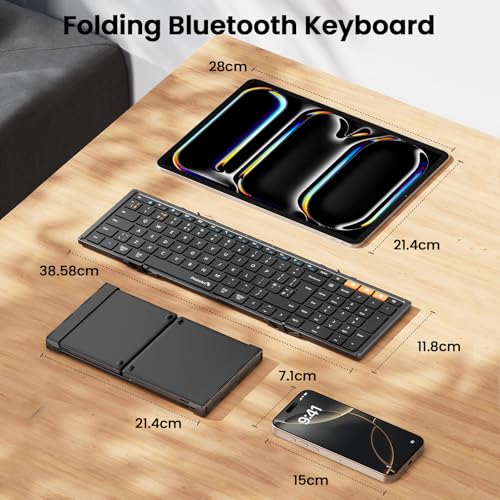ProtoArc XK01 Foldable Bluetooth Keyboard with Number Pad - Full-Size Portable Wireless Folding Keyboard for Windows, iOS, Android & Tablets | QWERTY UK Layout | Black