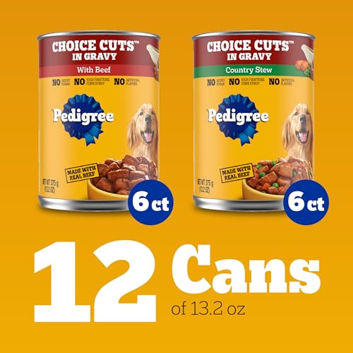 PEDIGREE CHOICE CUTS IN GRAVY ADULT CANNED SOFT WET DOG FOOD, BEEF & COUNTRY STEW, 13.2 OZ. CANS (12 COUNT, PACK OF 1)