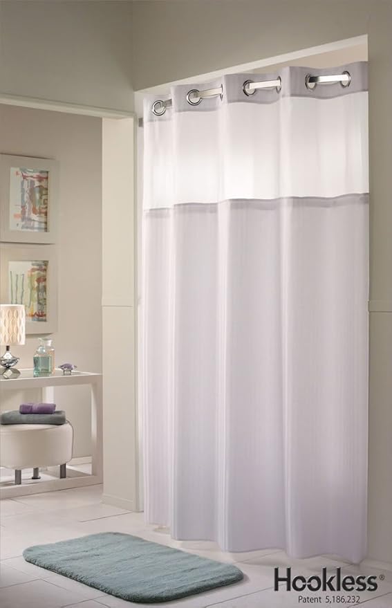 Amazon Com White Double H Hookless Reg Shower Curtain Home