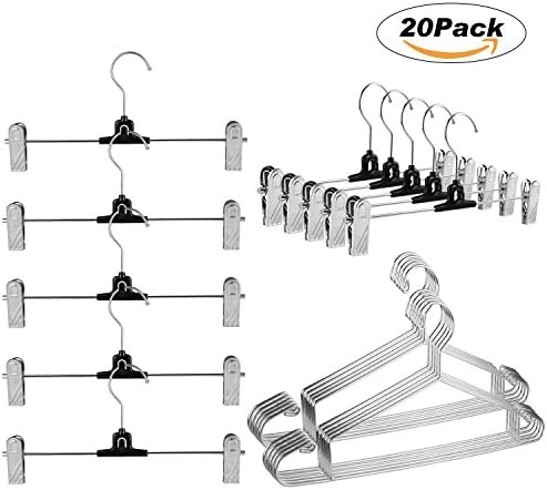 Parts3A Hangers,Stainless Steel Multi-functional Pants Skirt Hangers, Retractable Hangers,Space Saving - Pack of 20.