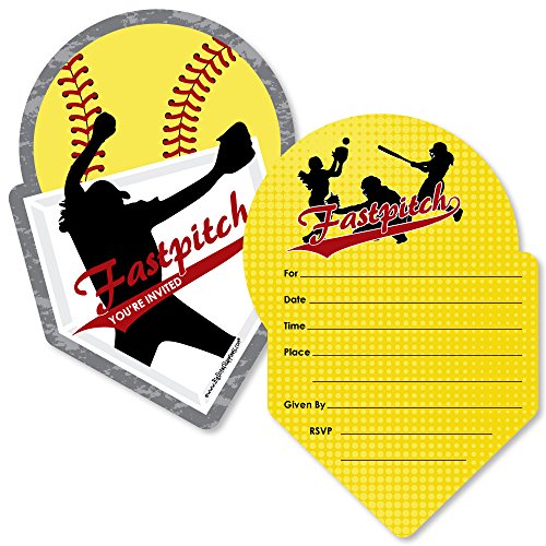 Grand Slam - Fastpitch Softball - Shaped Fill-in Invitations - Birthday Party or Baby Shower Invitation Cards with Envelopes - Set of 12