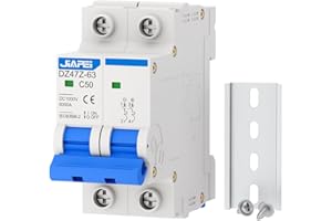 CNJIAPEI DC Miniature Circuit Breaker, 1000V 2 Pole 50 Amp Isolator for Solar PV System, Thermal Magnetic Trip DIN Rail Mount, C50 DC Disconnect Switch