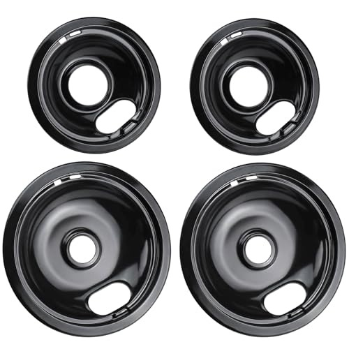 W10290350 W10290353 Buner Porcelain Drip Pan - W10288051 Replacement for Whirlpool Amana Crosley Electric Range Cooktop - Includes 2 Small 6-Inch and 2 8-Inch Large Stove Drip Pan Bowls