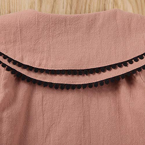 1-6Y Toddler Kids Baby Girl Clothes Ruffle Long Sleeve Button Down Shirts Top +Leather Shorts Skirt Fall Outfits Set (Pink, 12-24 Months)