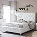 Baxton Studio Stella Crystal Tufted Modern Bed with Upholstered Headboard, Queen, White