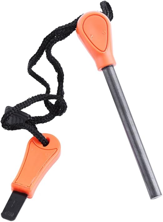 Amazon Com Handle Fire Starter Camping Outdoor Orange Flint Stone Rod Lighter Magnesium Emergency Survival Tool Kit Big Size Home Kitchen
