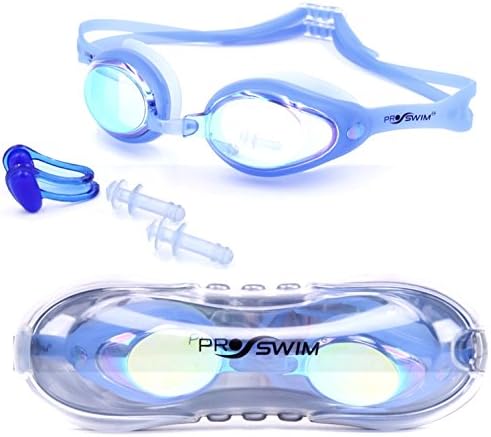 Swim Goggles Mirrored UNISEX TOP RATED by Olympic Swimmers NO LEAKS CLEAR VISION COMFORT FIT FREE CASE NOSE CLIP EAR PLUGS Shipped from UK - DELIVERY 7-10 DAYS via UPS