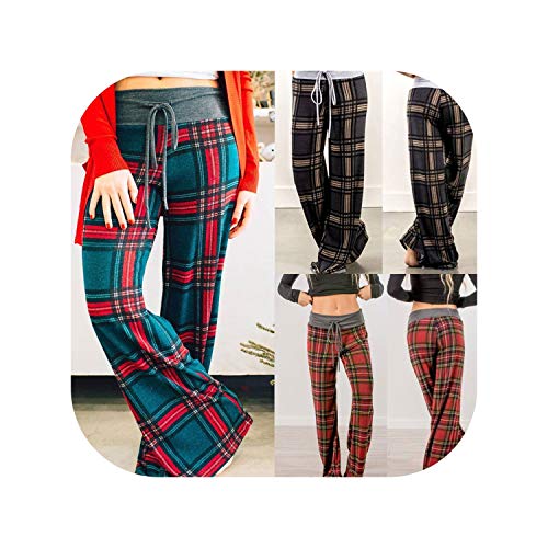 Fashion Plaid Floral Long Trousers Autumn Casual Loose Wide Legs Pants Elasticity Leggings - //coolthings.us