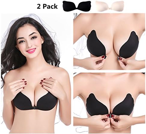 Meiyetta 2 Pack Strapless Backless Reusable Adhesive Sticky Push-up Bras Plus Size