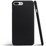 iPhone 8 Plus Case, Thinnest Genuine Leather Cover Case for Apple iPhone 8 Plus - Ultra Thin, Slim & Real Premium Leather Back (Black)