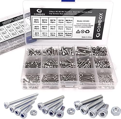 Comdox 500Pcs Stainless Steel Button Head Screw Assortment – M3 M4 M5 Hex Socket Bolts & Nuts Kit Comdox 500Pcs Stainless Steel Button Head Screw Assortment – M3 M4 M5 Hex Socket Bolts & Nuts Kit